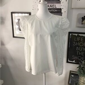 Worthington White Eyelet Sleeve Blouse